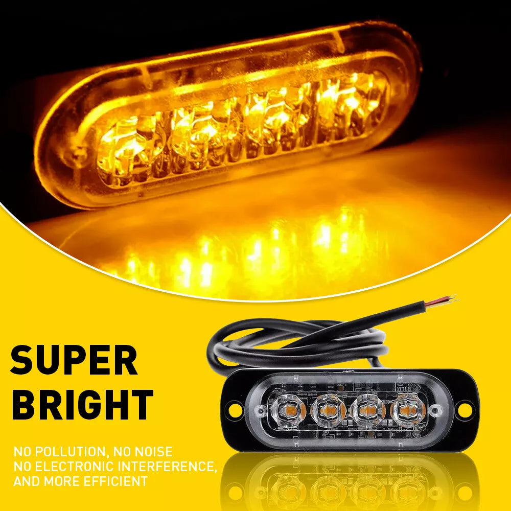 12x 4 LED Recovery Strobe Flashing Truck Beacon Grille Lightbar Lampe Amber