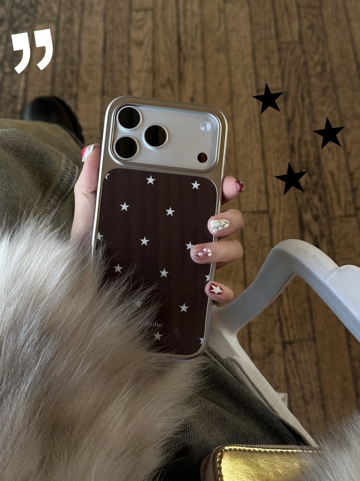 Châtaigne française Brown et Coffee-Colored Star Design Case de téléphone simple
