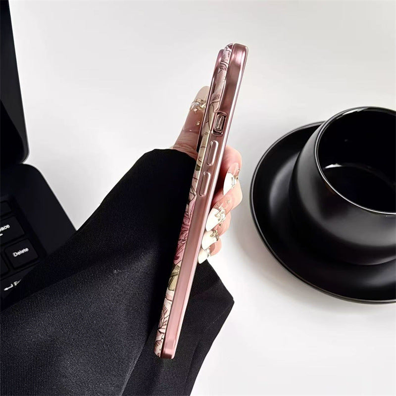 Rétro peinture à l'huile fleur conçu en cuir boîtier de téléphone