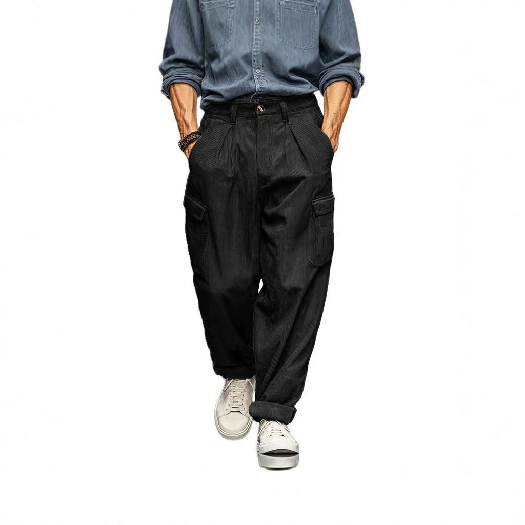 Hommes Relaxed-fit Retro Straight-leg pantalons occasionnels avec plusieurs poches