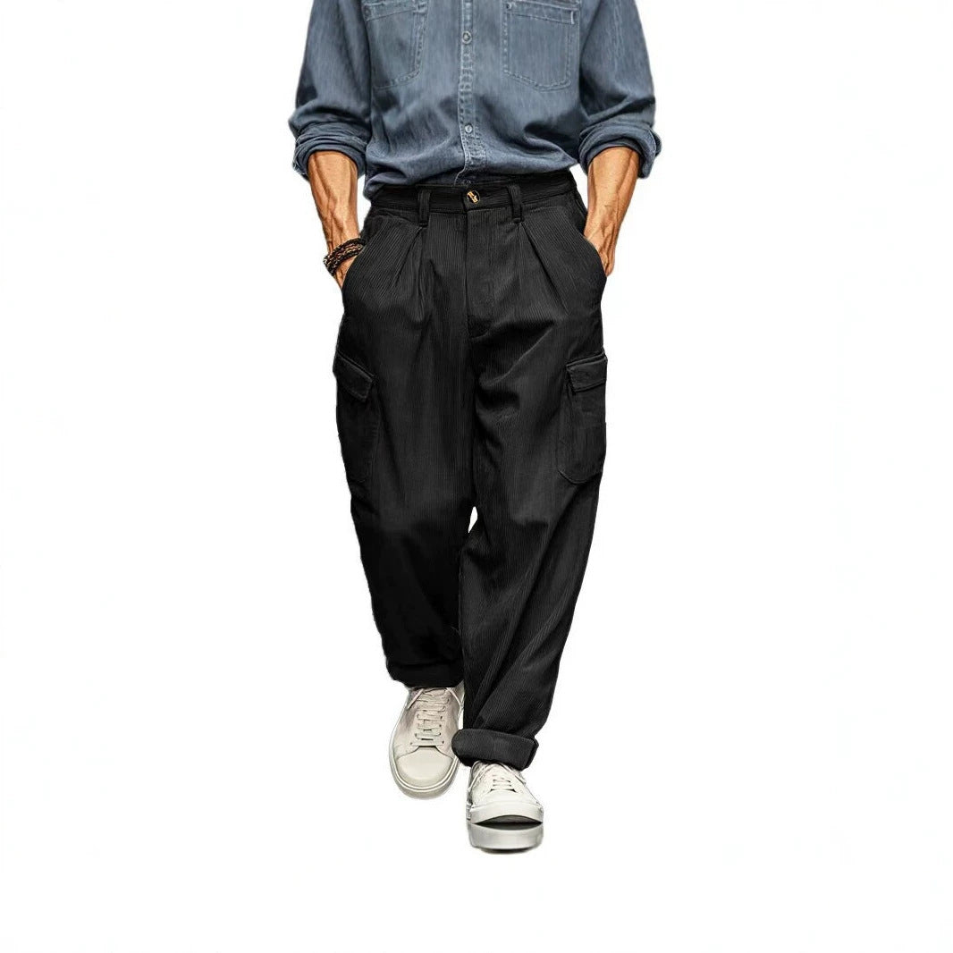 Hommes Relaxed-fit Retro Straight-leg pantalons occasionnels avec plusieurs poches