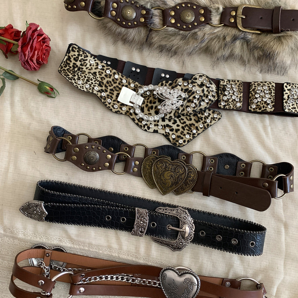 Rivet Large Ceinture Brown Femmes Ceinture en cuir