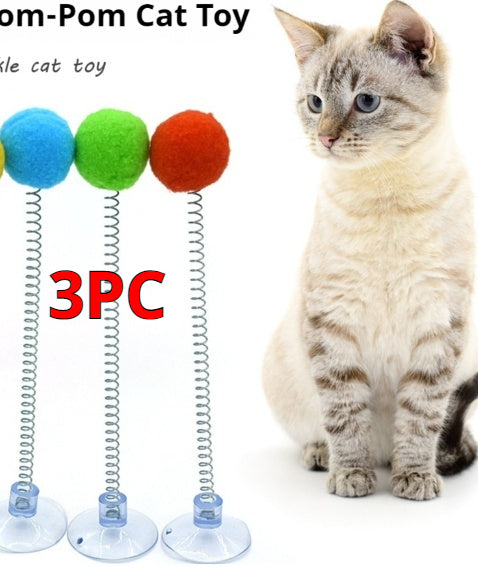 Pet Cat Spring Feather Ball Interactive Cat Teaser Colorful Fur Ball High-Elasticity Pet Toy