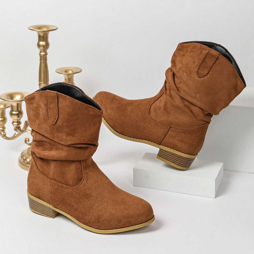 Automne Hiver Femmes Vintage Slouchy Bottes de l'Ouest Block intermédiaire Talon stretch Tir sur la cheville Boot