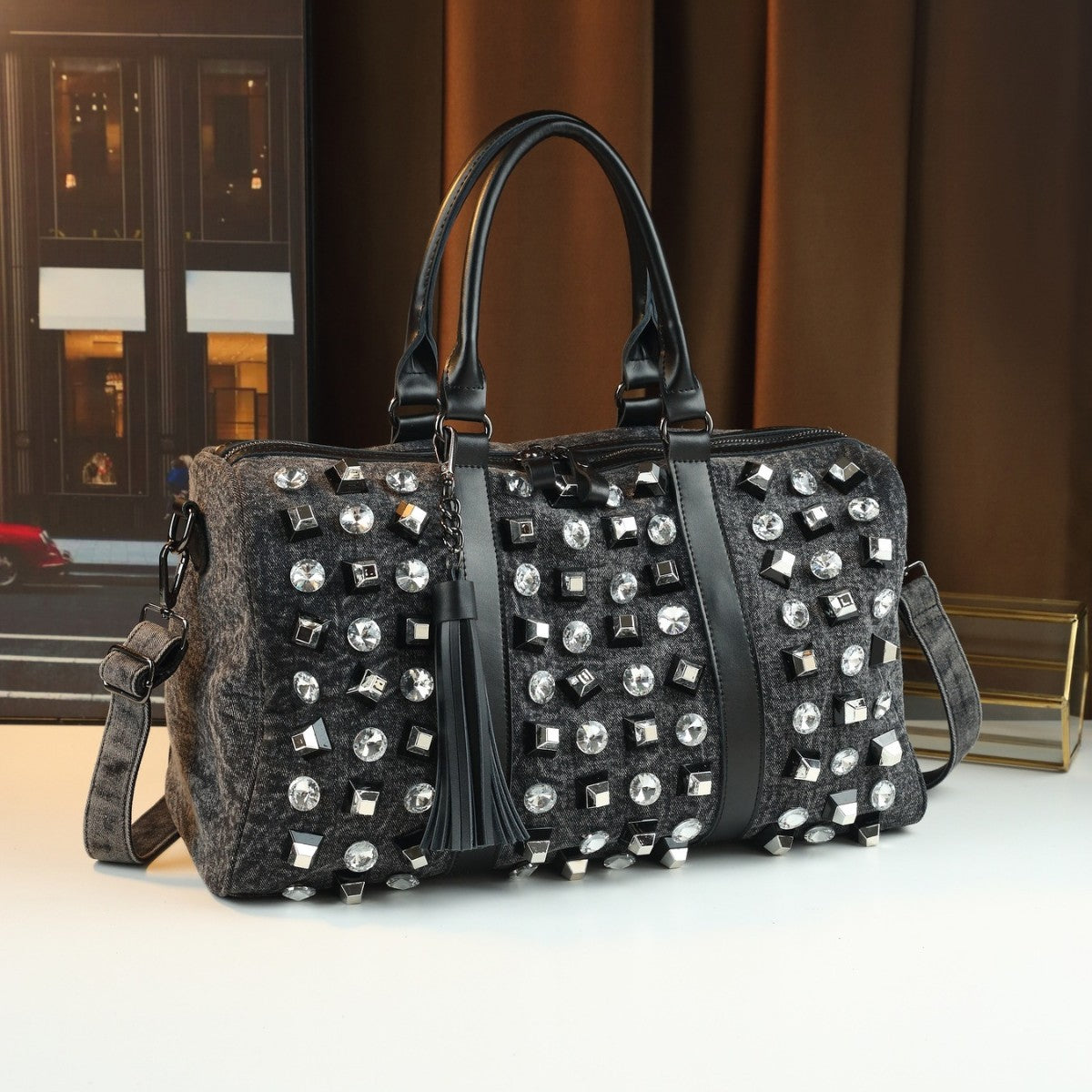 Grand-Capacité Voyage occasionnel Strass Sac à main embelli Sac à dos