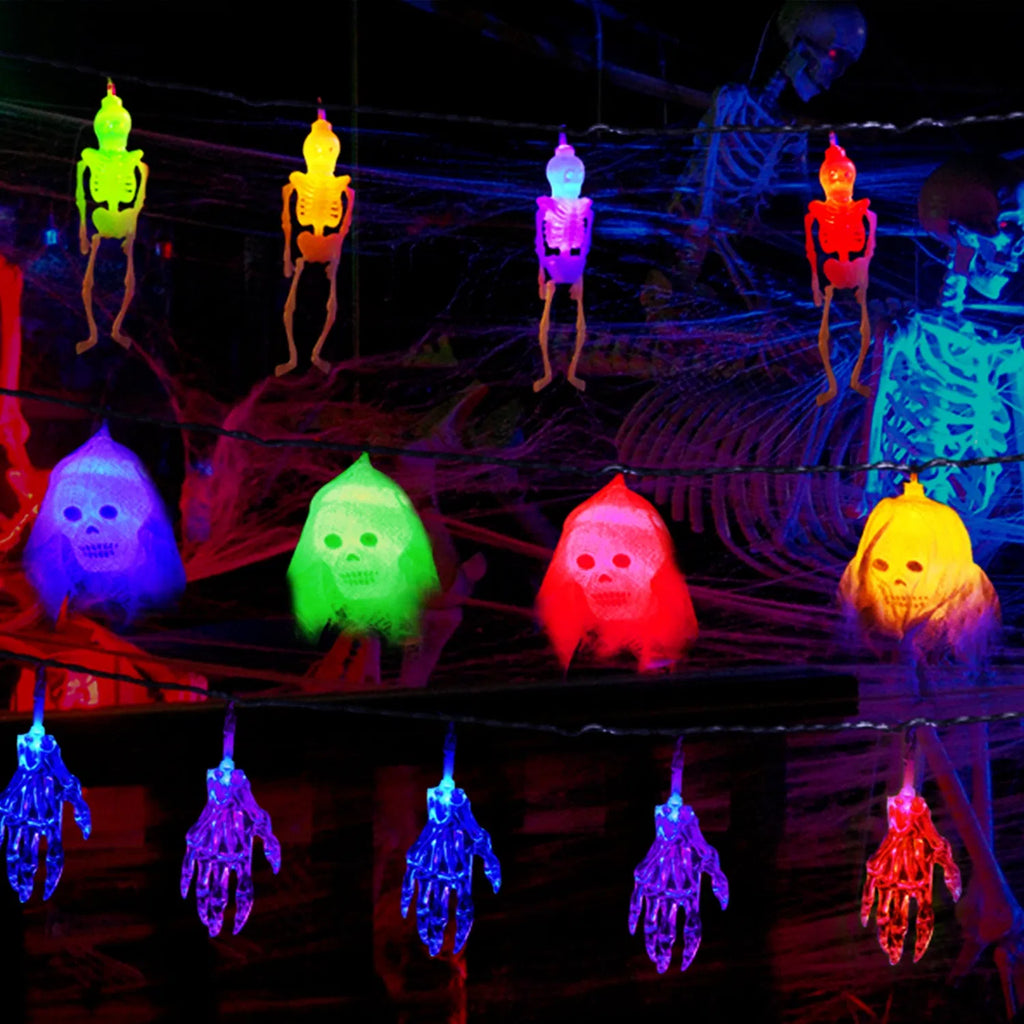 3Pcs Décorations de lumière d'Halloween Total 50 LEDs 24ft Halloween String Lights Colorful 3D Sk