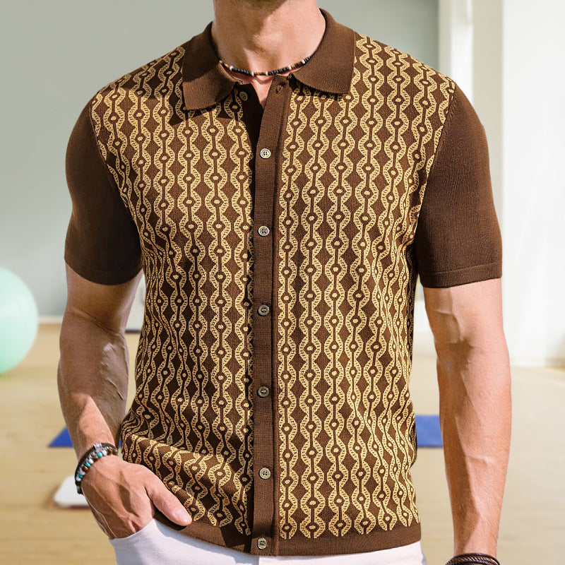 Tencel d'été Chandail à manches courtes Lapel Jacquard Cardigan pour hommes