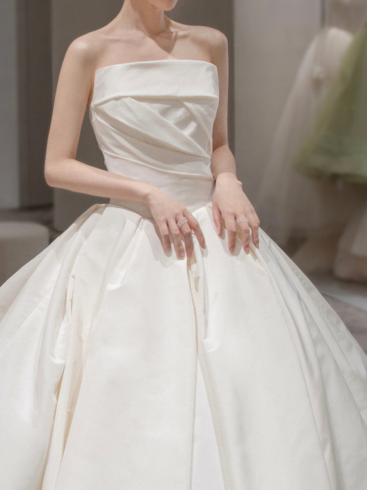 Tube satiné pour femme Top Simple Elegant style français Grande Tail Elegant Robe de mariée