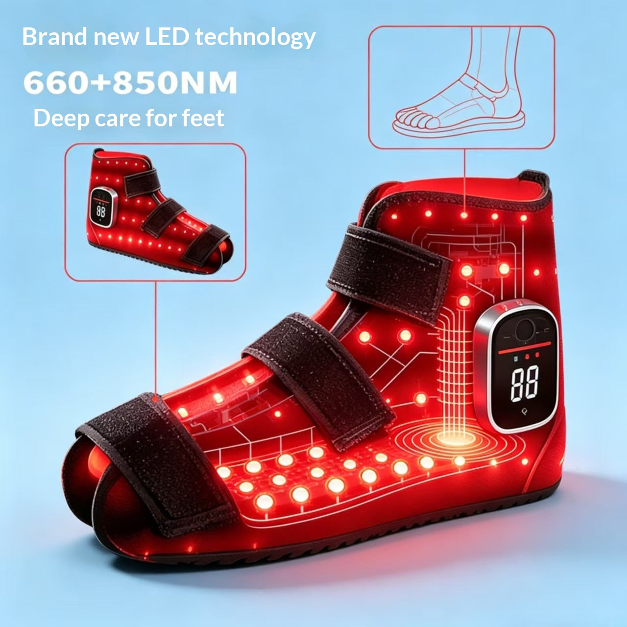 Chaussures LED de thérapie à lumière rouge avec photothérapie à infrarouge proche pour les soins de la cheville et le compte chaud
