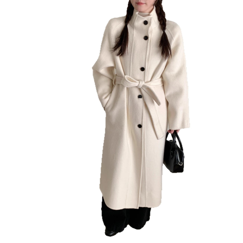 Manteau de laine longue pour femmes avec un design à un seul sein