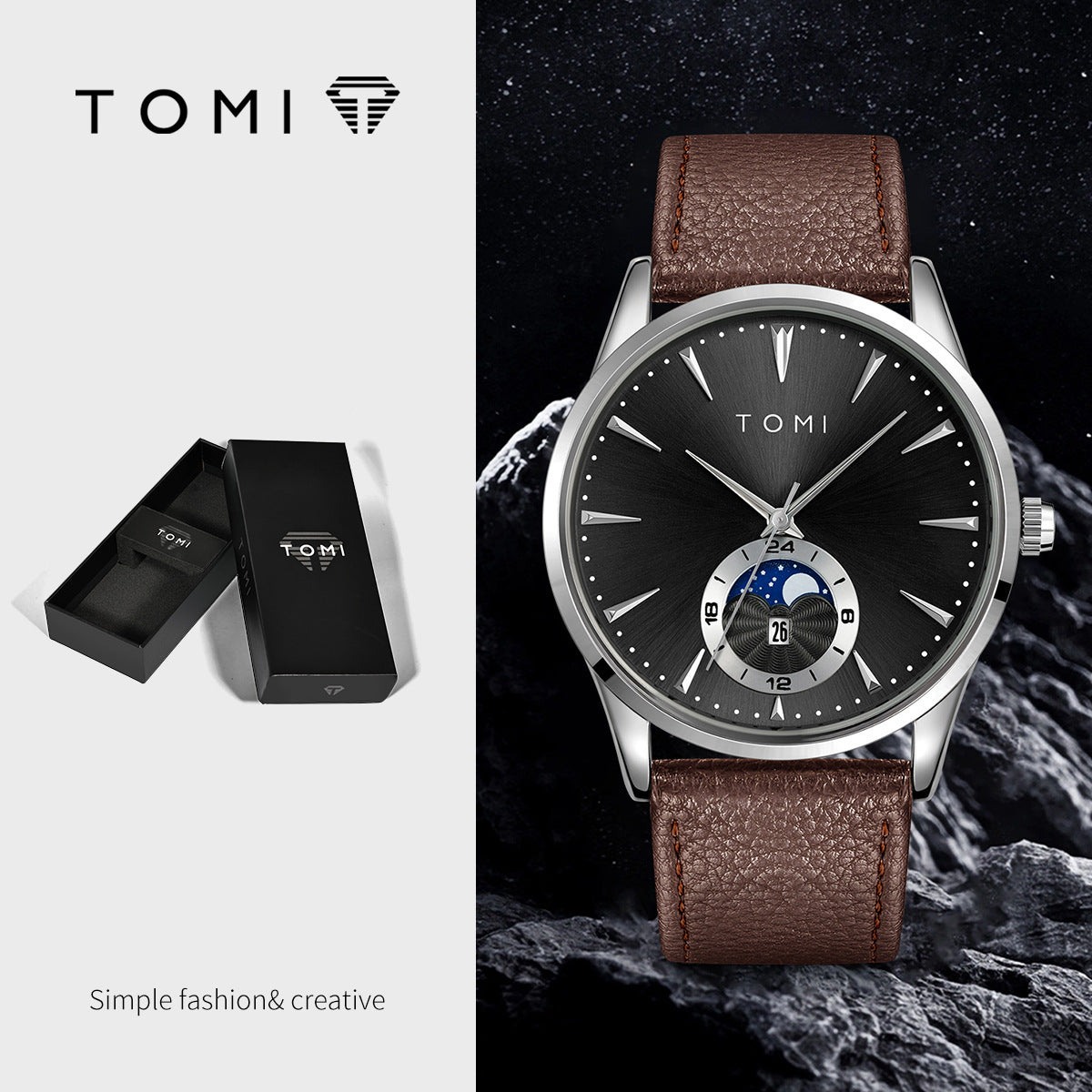 Montre ronde tendance de style coréen pour les hommes et les femmes