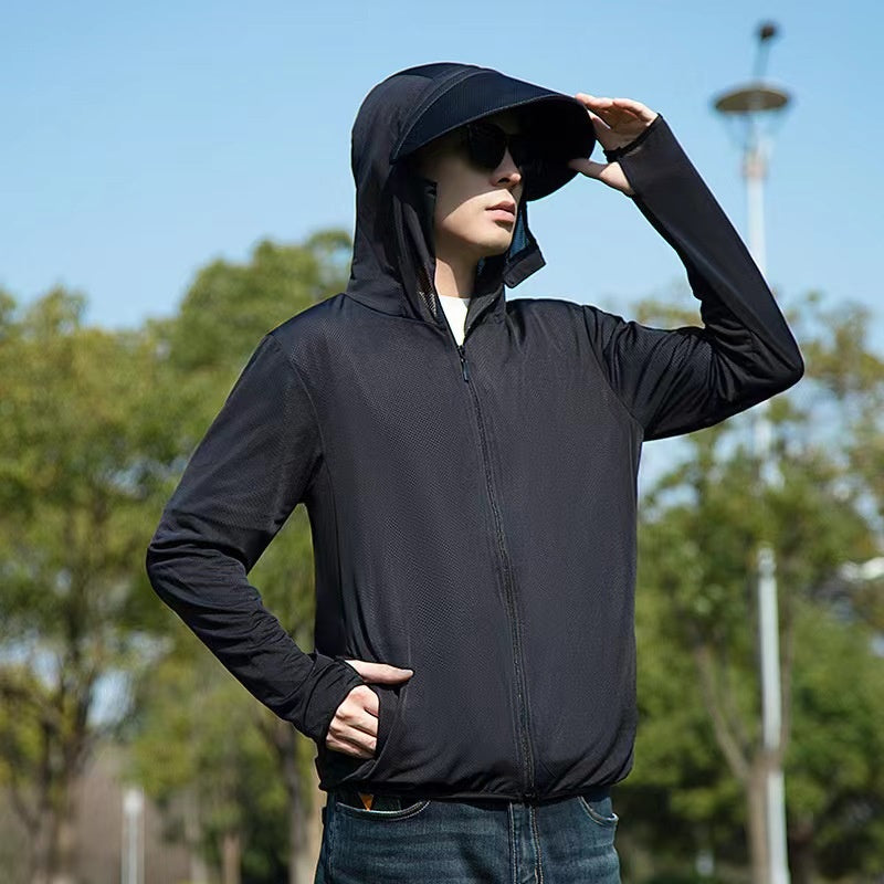 Ice Silk Sun Protective Top Mens Veste avec une preuve UV brim et respirant