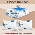 3-Piece Gris Bleu Floral Vine couvre-couche pour roi et roi de Californie