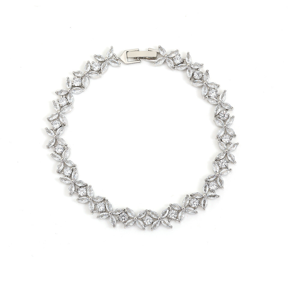 Femmes Marquise ronde CZ Floral bracelet de tennis
