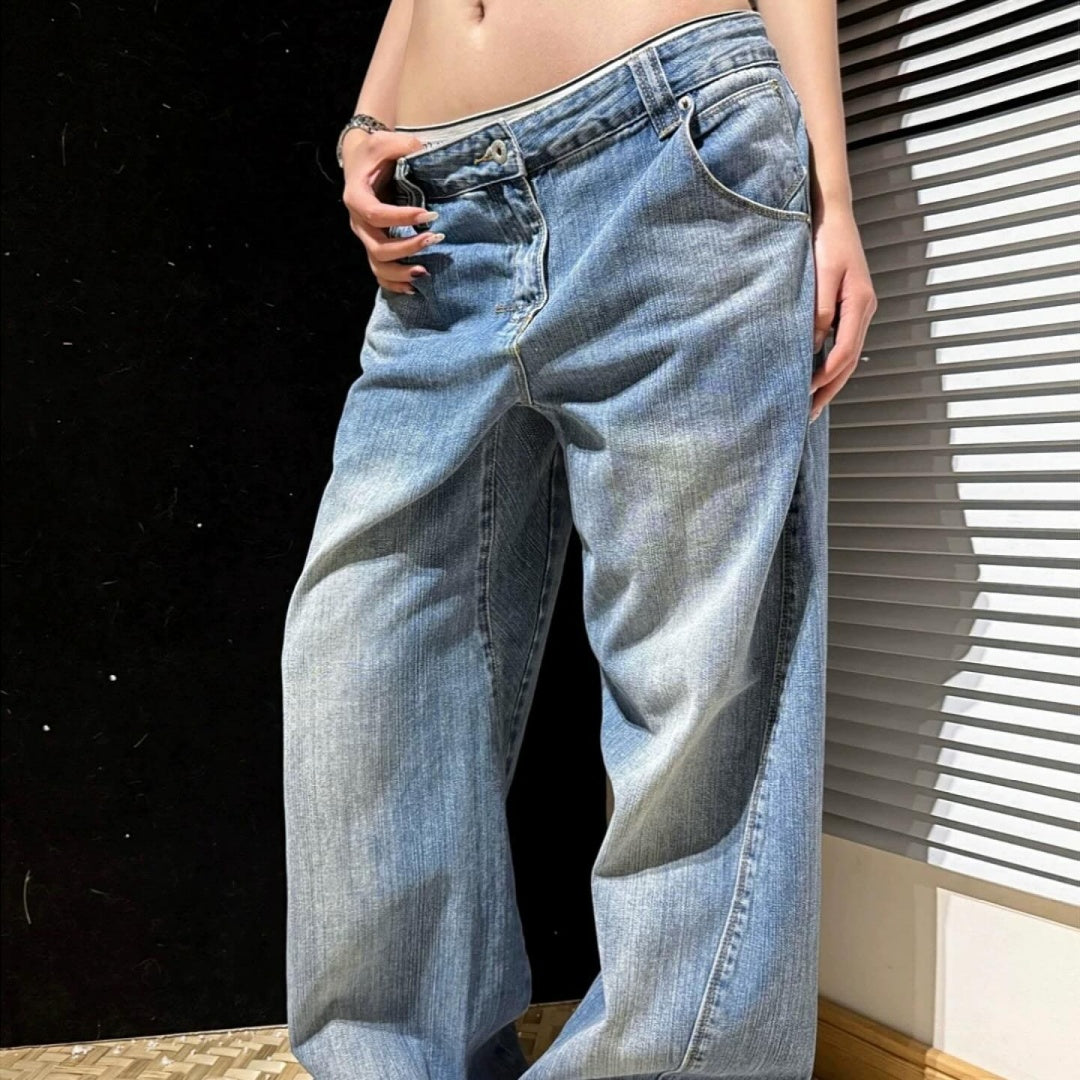 Jeans retro lavés pour femmes