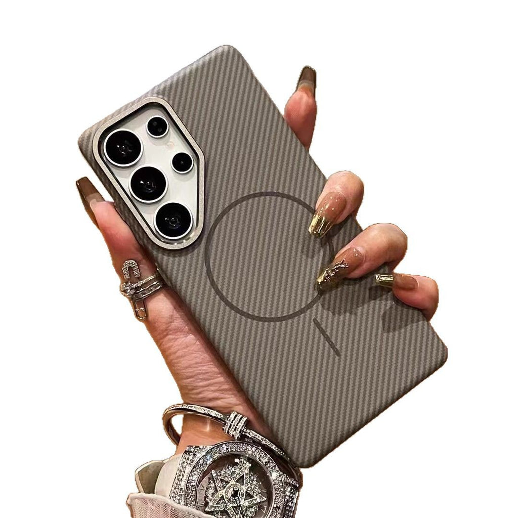 Coque de téléphone Fibre de carbone Fine Circle Aspiration magnétique S24ultra Kevlar Résistance à la chute