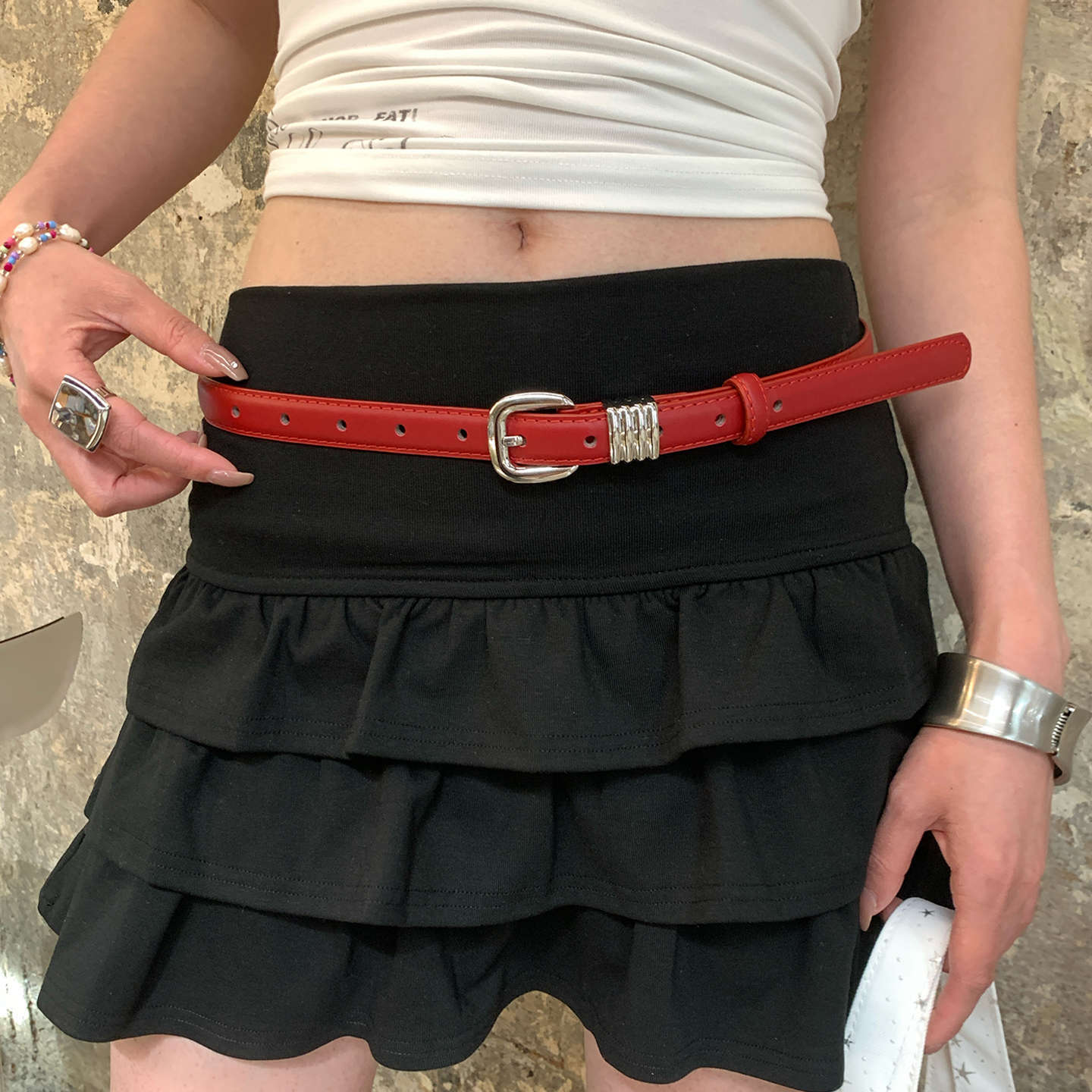 Ceinture de point de crocodile rouge de style féminin