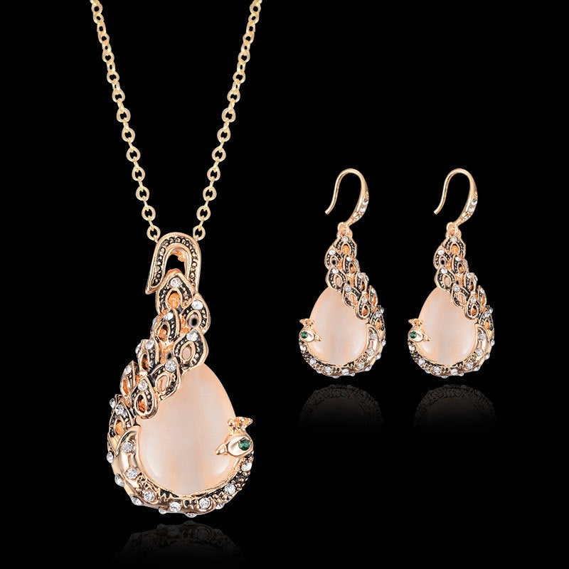 Bijoux de mariée Peacock Gem Collier Boucles d'oreilles