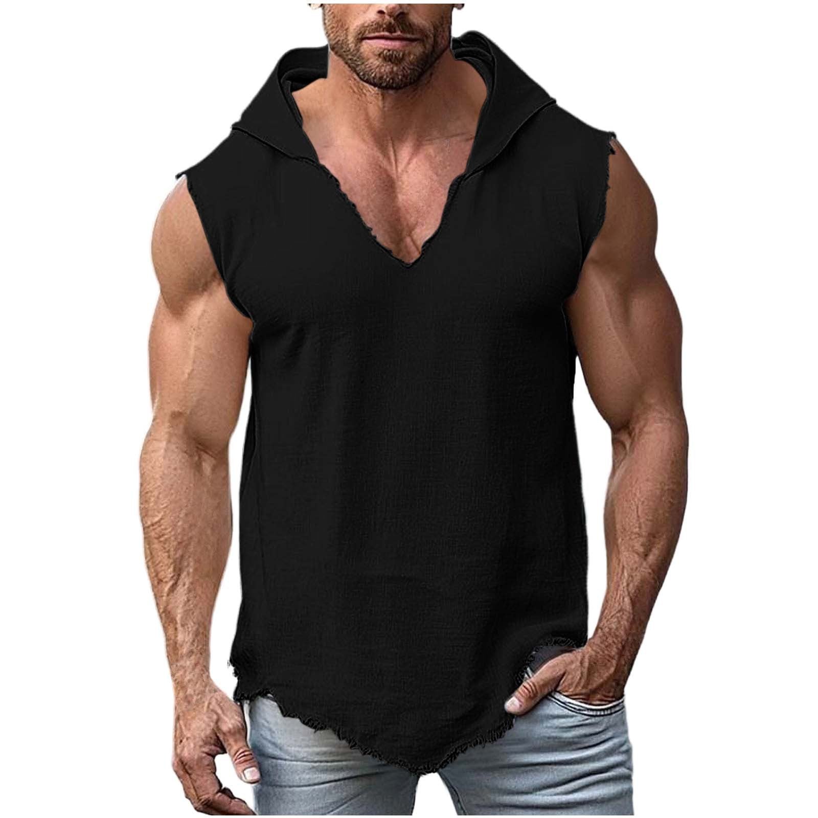 Homme Sporty Casual Solid-Color Sans manches Fashionnable Haut à capuche léger