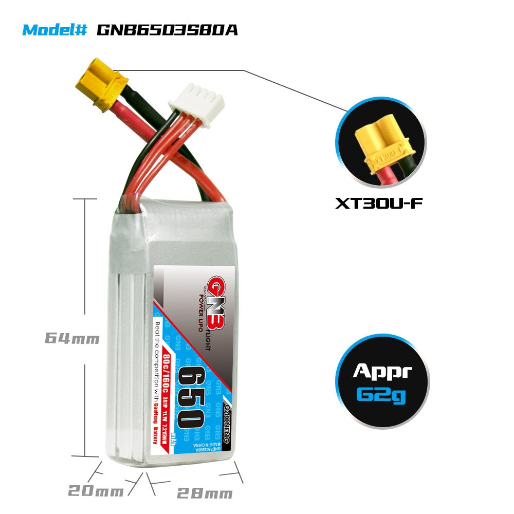 Haute énergie GNB 650mAh 3s 111v 80C Modèle de voyage FPV Batterie au lithium