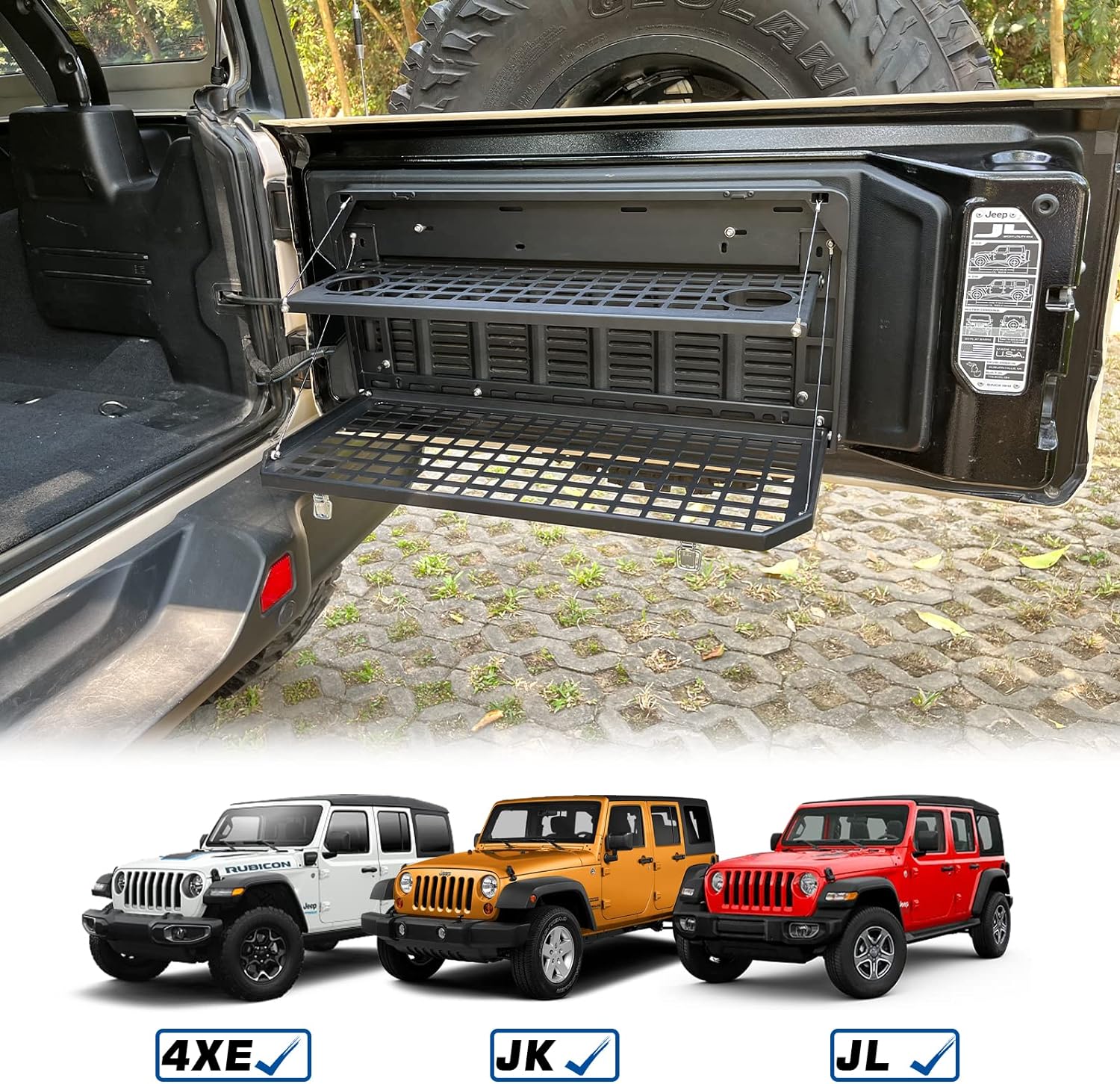 Table de hayon 2 étages arrière Rangement pliable Cargo Rack Bureau de camping extérieur pour 2007- Jeep