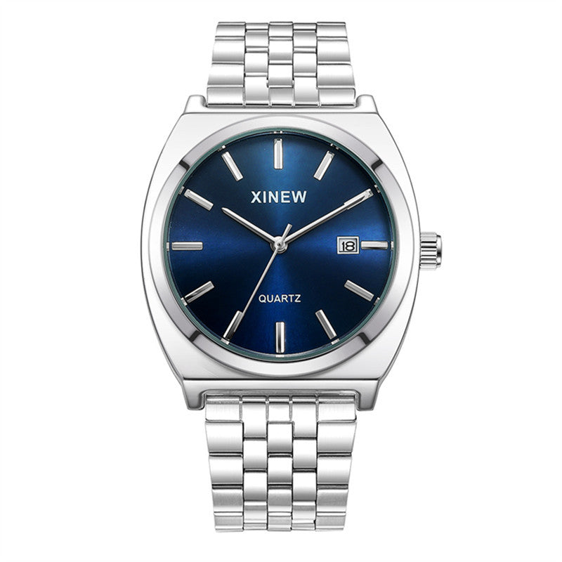 Style étudiant Bracelet en acier inoxydable à la mode calendrier Quartz hommes montre