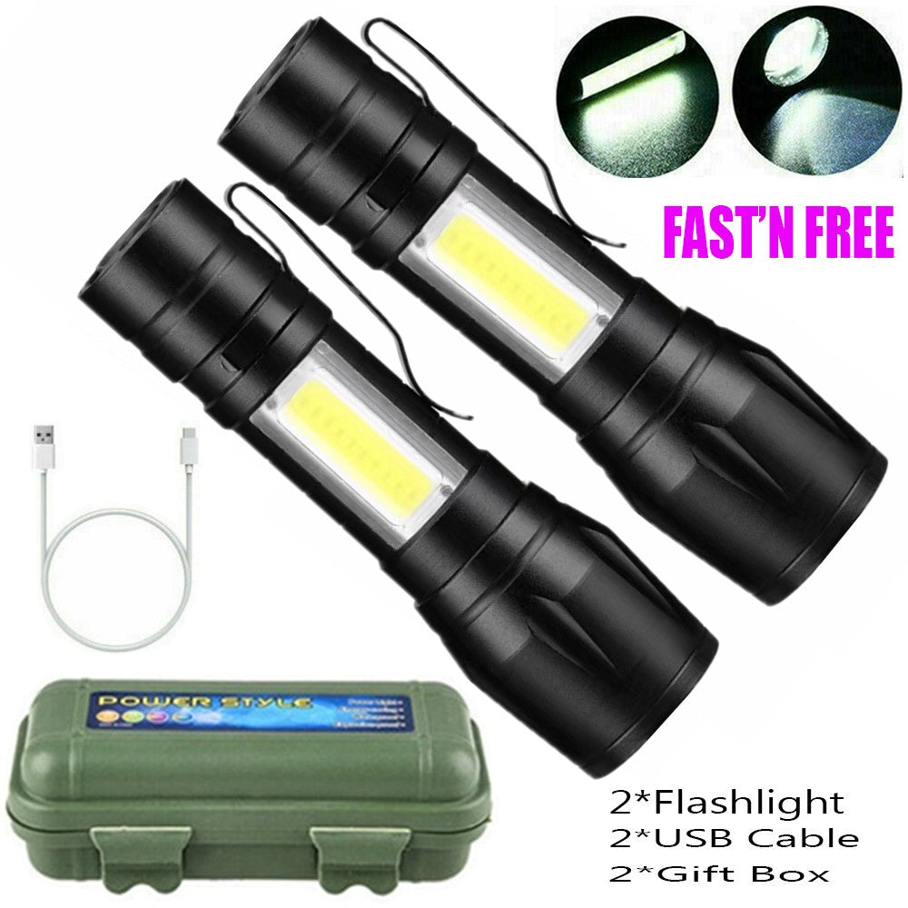 Lampe de poche télescopique LED Torche militaire USB rechargeable lampe de stylo pour le camping
