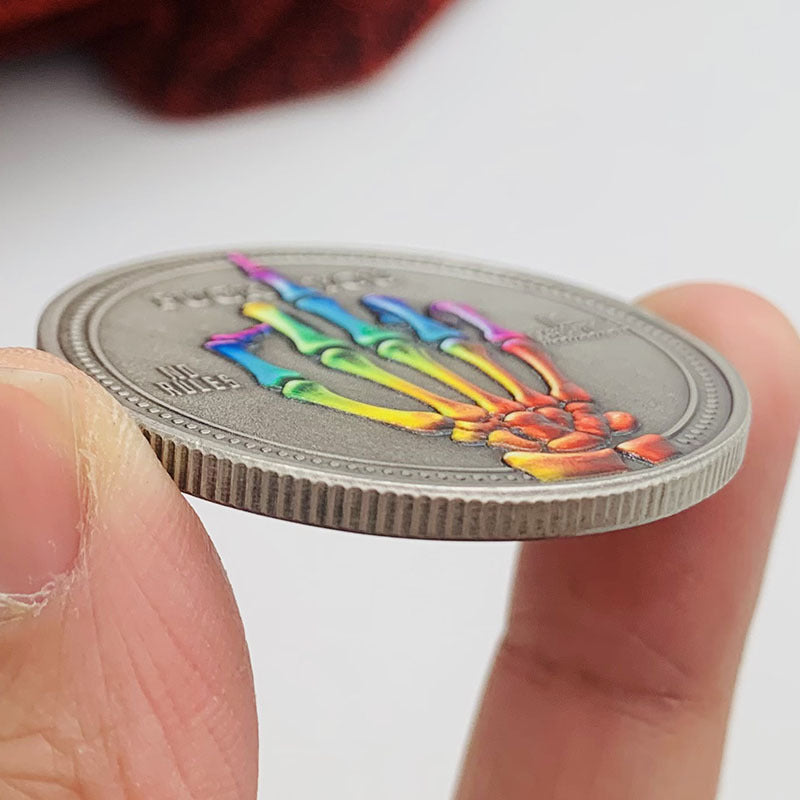 Crâne-et-doigt Design Imprimé couleur nickelé Antique Médaille commémorative d'argent