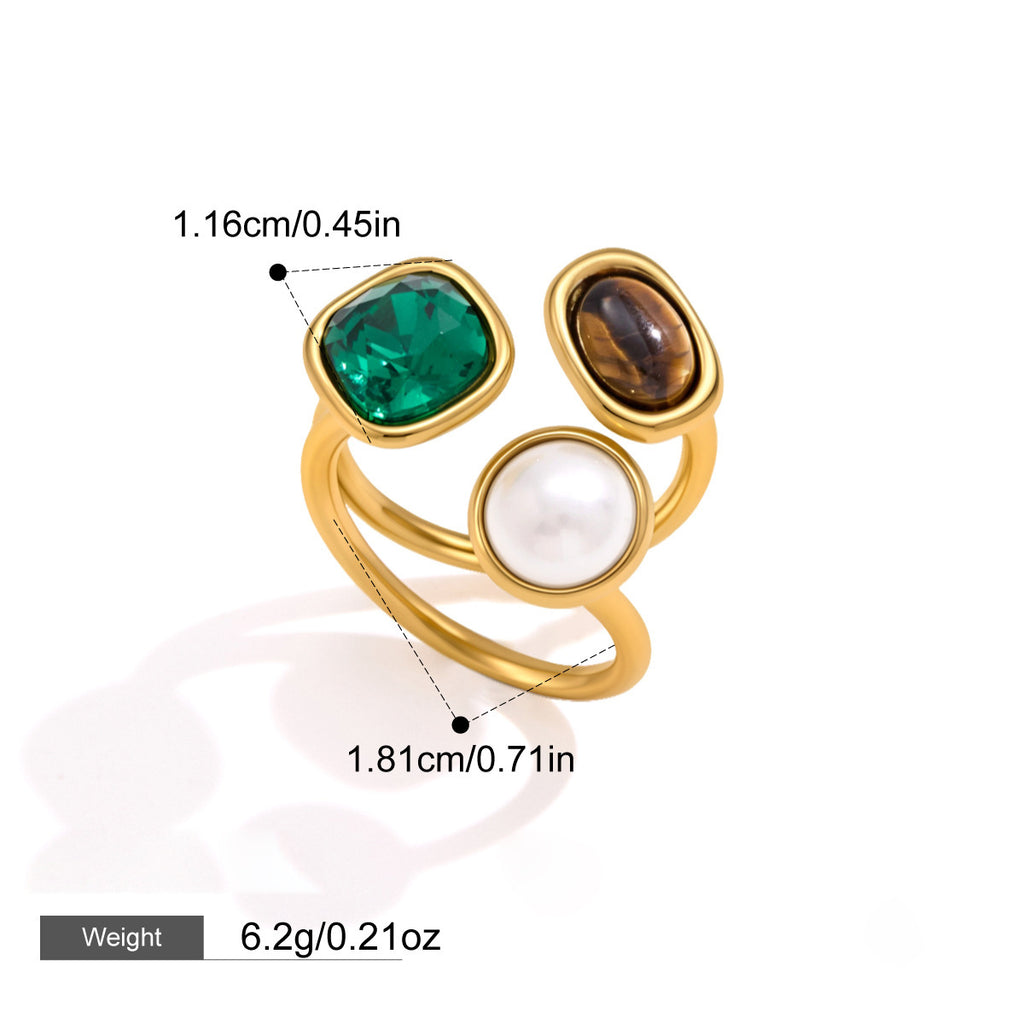 Tigers Eye Pierre naturelle Acier inoxydable Non-Fading Titanium Anneau