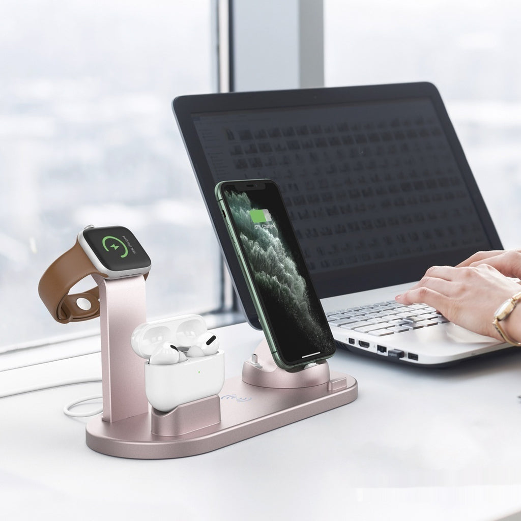 Multifunction 6-in-1 Vertical Wireless Desktop Phone Charging Stand