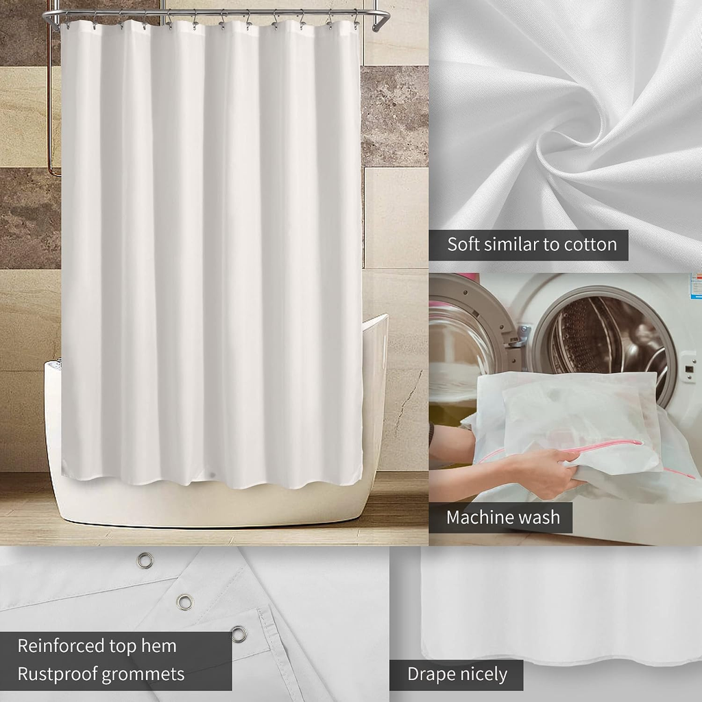 Rideau de douche en tissu imperméable blanc 72 X 72 pouces Rideau de douche durable