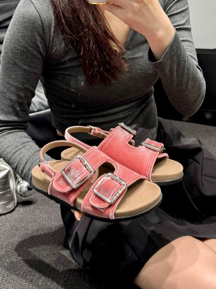 Femmes Round Toe Velvet Double Strap Lazy Platform Birken Sandals Sli