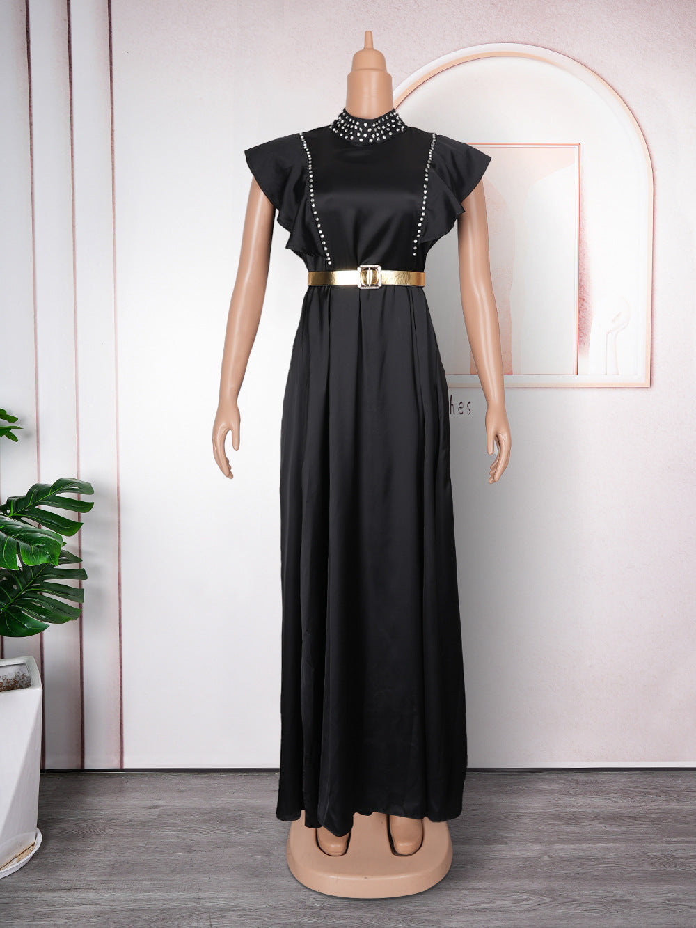 Banquet soirée mode élégant style Strass haute robe de taille