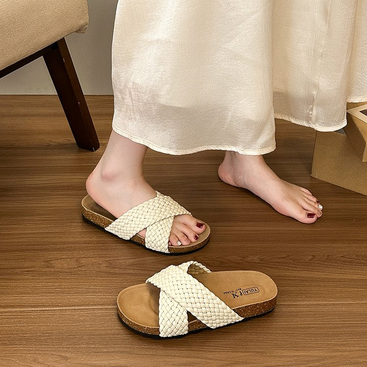 Femmes Boho main tissée plate-forme de liège sandales