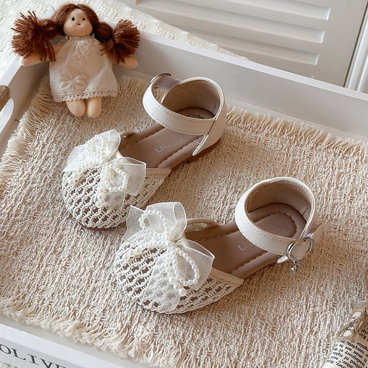 Chaussures Mesh Princesse Transparente d'été avec orteil doux et mesh Bow Sandales