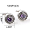 Fashion Français Rond Violet et Blanc Strass Cufflinks