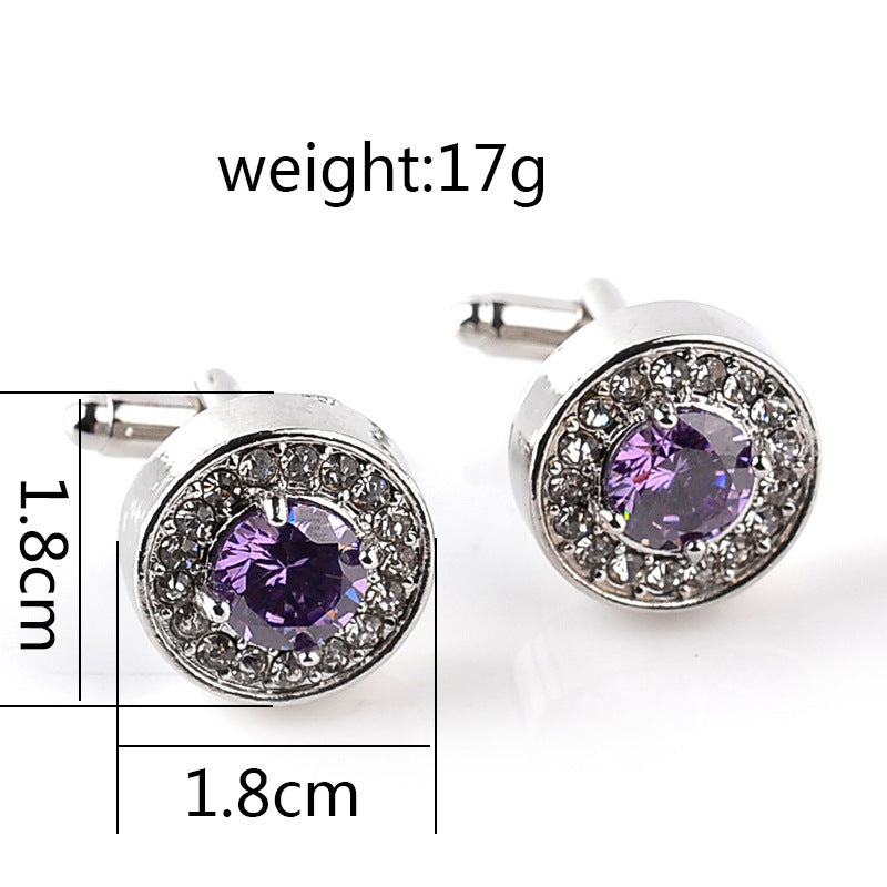 Fashion Français Rond Violet et Blanc Strass Cufflinks