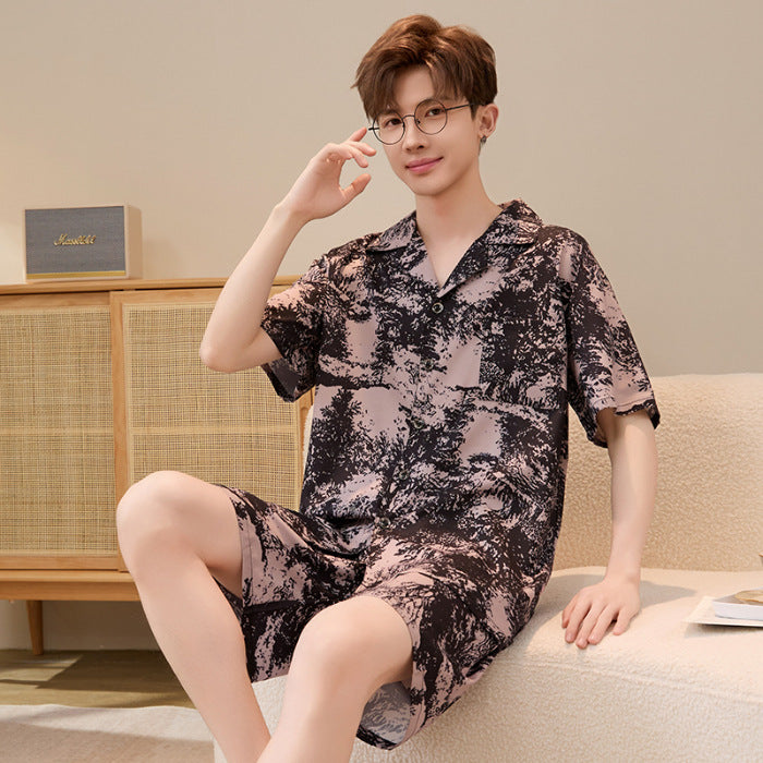 Hommes Summer Cardigan Ice-silk Manches courtes Top et shorts