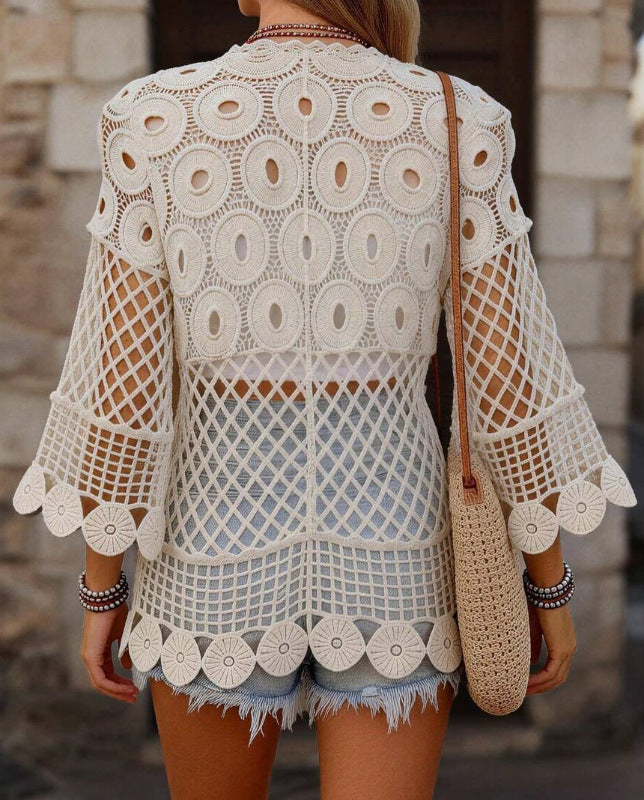 Haut de protection au soleil au Crochet Hollow-out