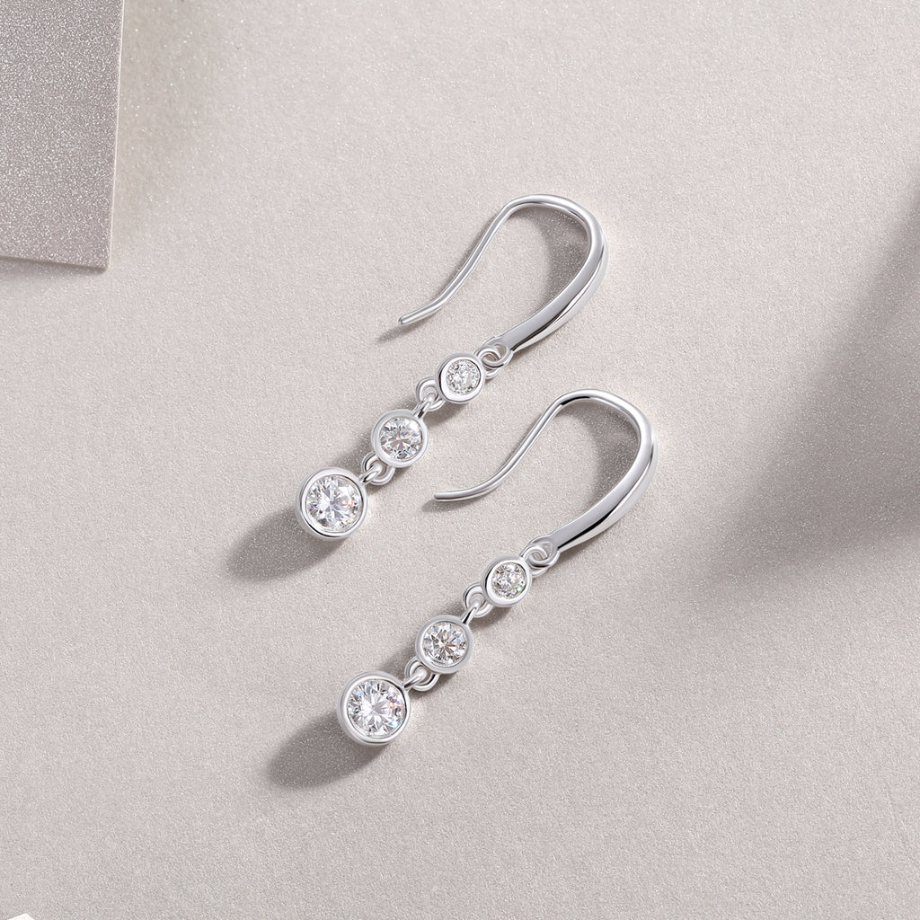 S925 Three-Tone Sterling Silver Drop Earrings