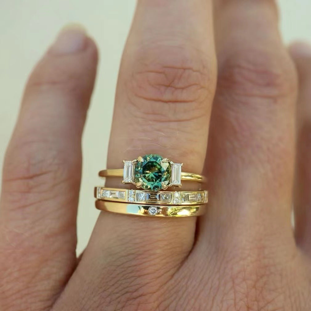 Ensemble de bagues à trois pièces de la mode Zircon-Gold-Plated