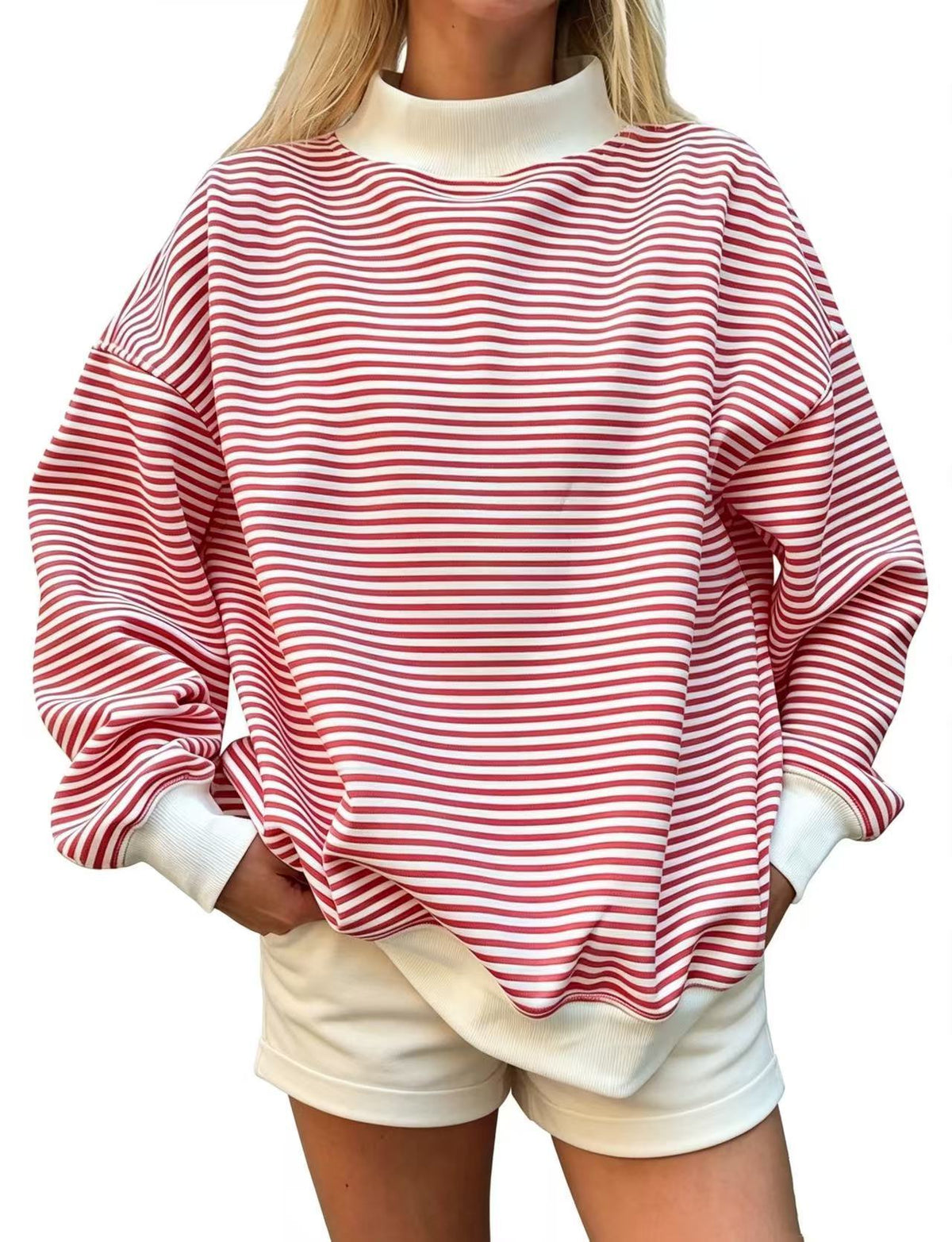 European And American Women's Clothing Amazon Autumn Fashion Casual Striped Long-Sleeve Pu