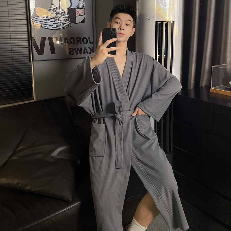 Homme Automne Hiver Robe de cardigan à ceinture en couleur solide