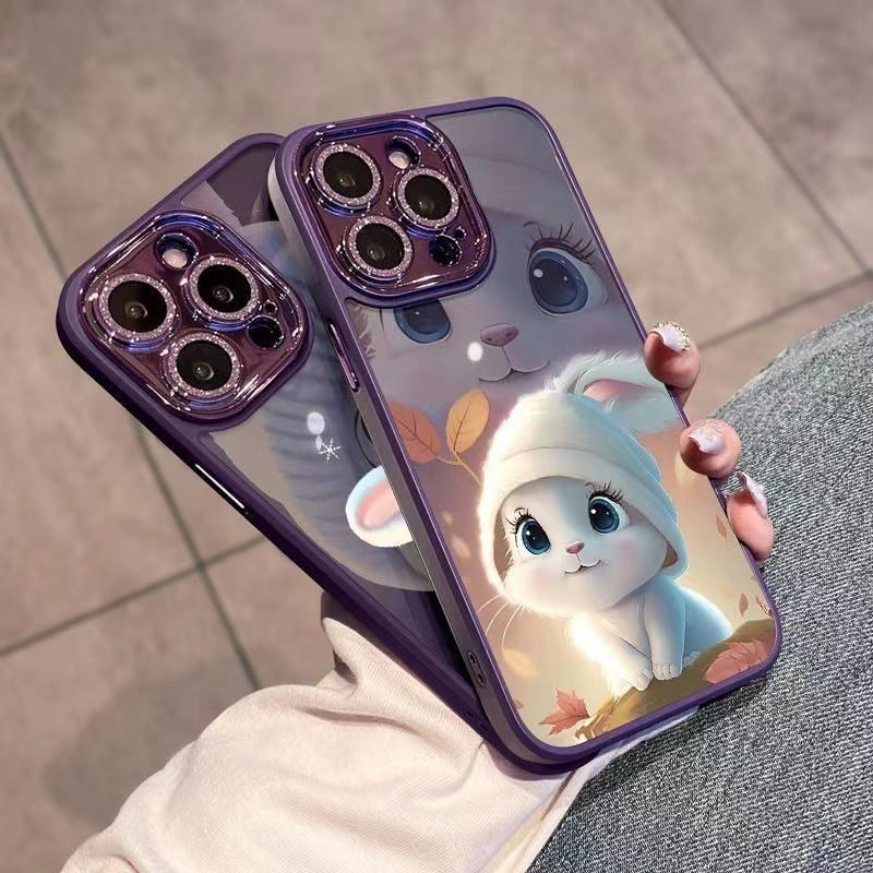 Chapeau Rabbit Glitter Lens Transparent Mobile Phone Protection Shell