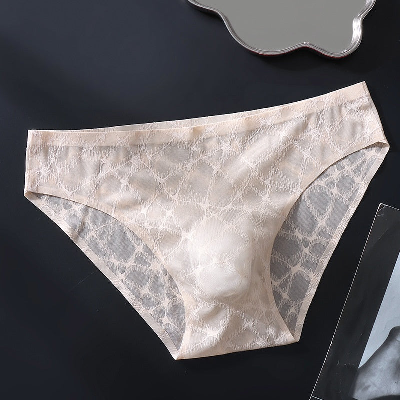Léger-luxeur Soie-surface Hommes Sous-vêtements Ice-silk Sexy Soft Dentelle
