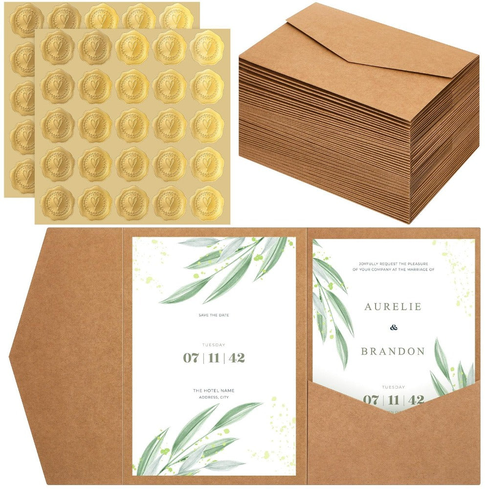 Ensemble de 50 cartes d'invitation triples avec enveloppes