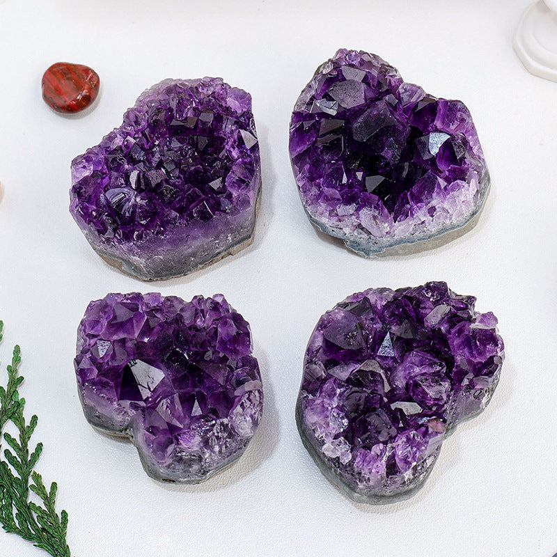 Purple eau cristal cluster amour pièce de décoration pierre brute Ore Specimen coeur