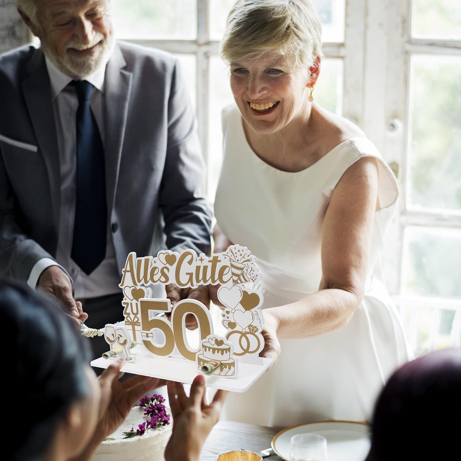 Cadeau en argent pour anniversaire de mariage – 50e anniversaire de mariage en bois Cadeau en argent avec un E
