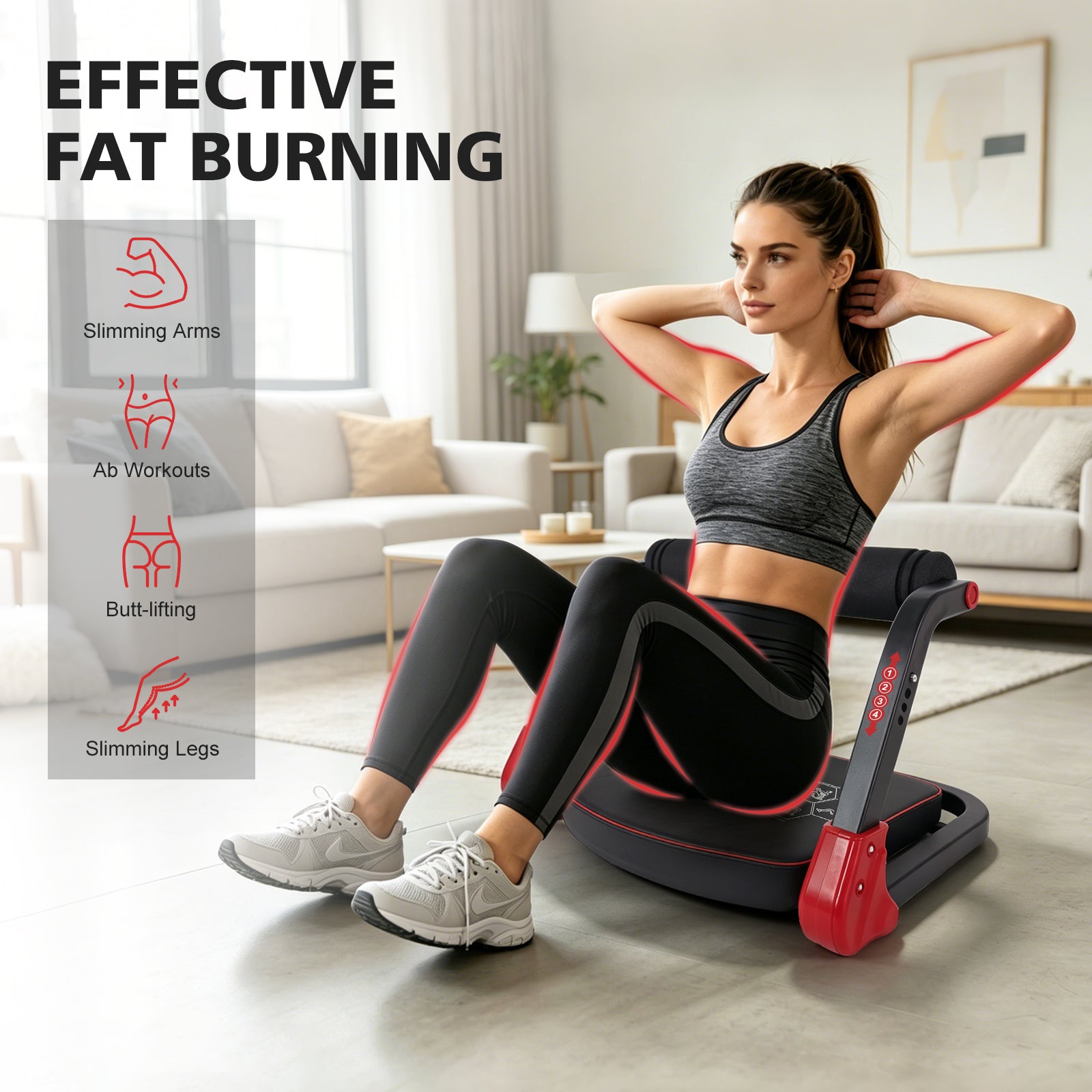 Ab Core Trainer Machine abdominale pour gymnastique domestique avec bandes de résistance Rouge