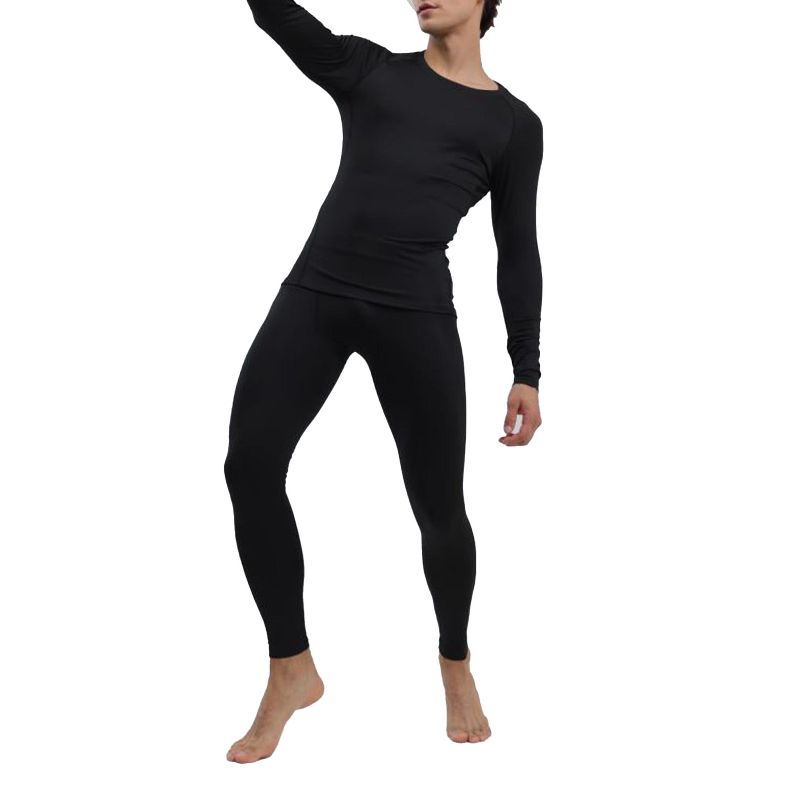 Sous-vêtements thermiques pour hommes Noir élégant Soft Close Fitting Hommes Cold Weather Top Bottom Set B